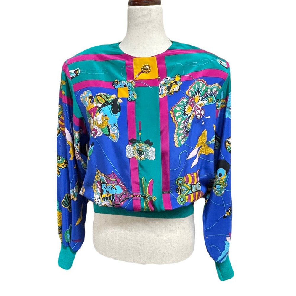 Vintage 80s Castleberry Blouse Knitted Waist Sleeves Womens size 12 | Retro Glam